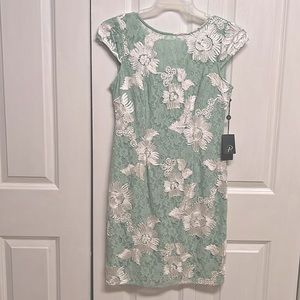 Adrianna Papell Seafoam IvyLace White Embroidered Floral Pencil Dress Size 4 NWT